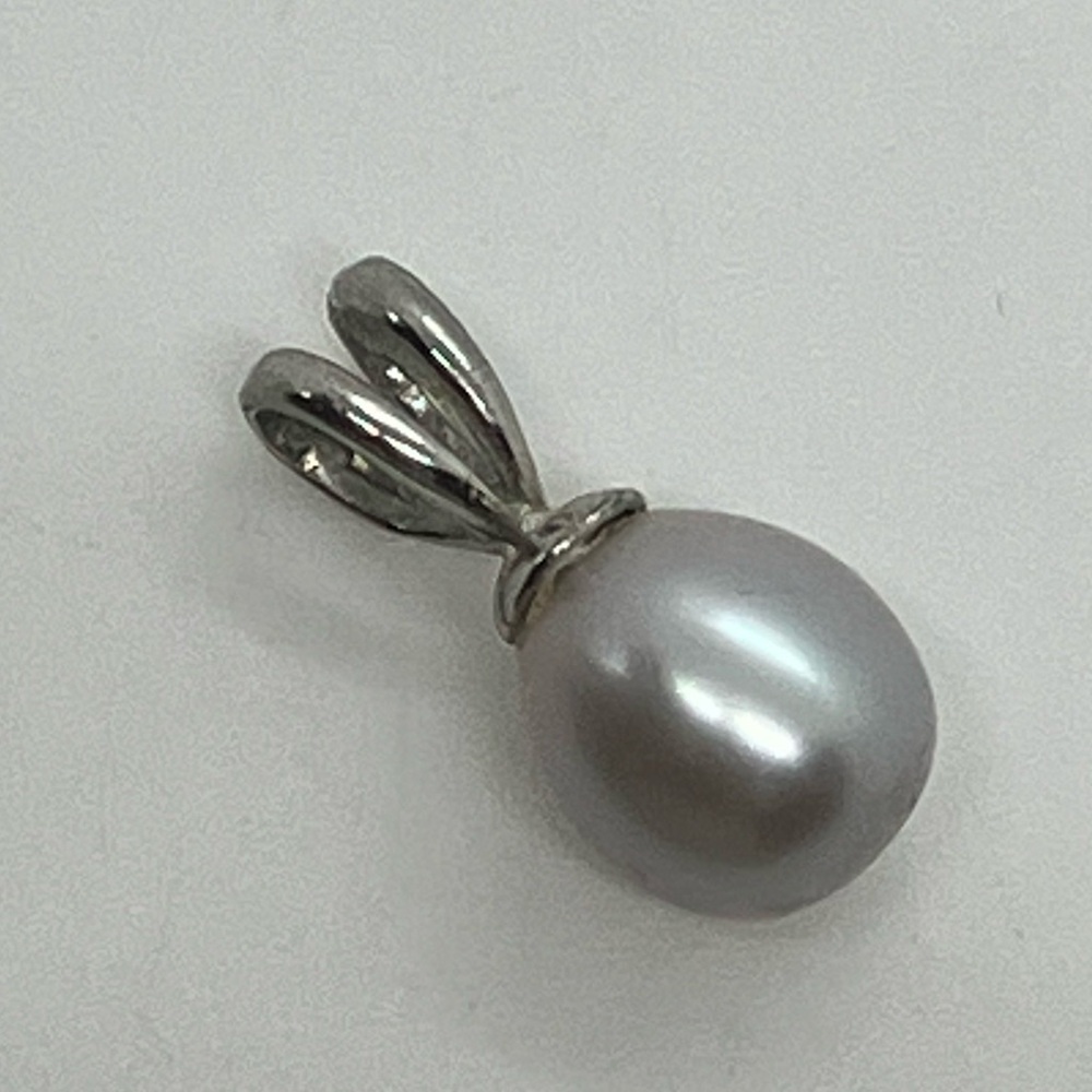 Vtg 925 Sterling Silver Grey Freshwater Pearl Pendant Classic Minimalist Pearl